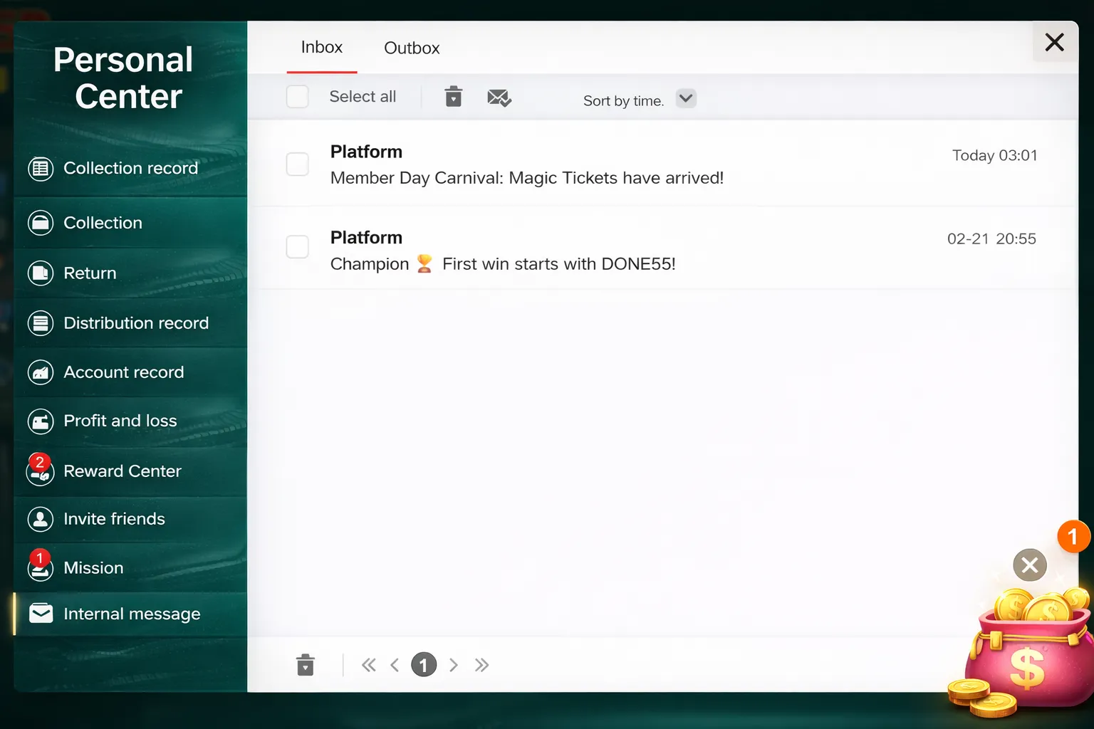 Personal Center Done 55 messages