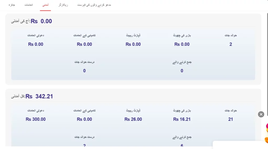 Total referral invites and total earnings