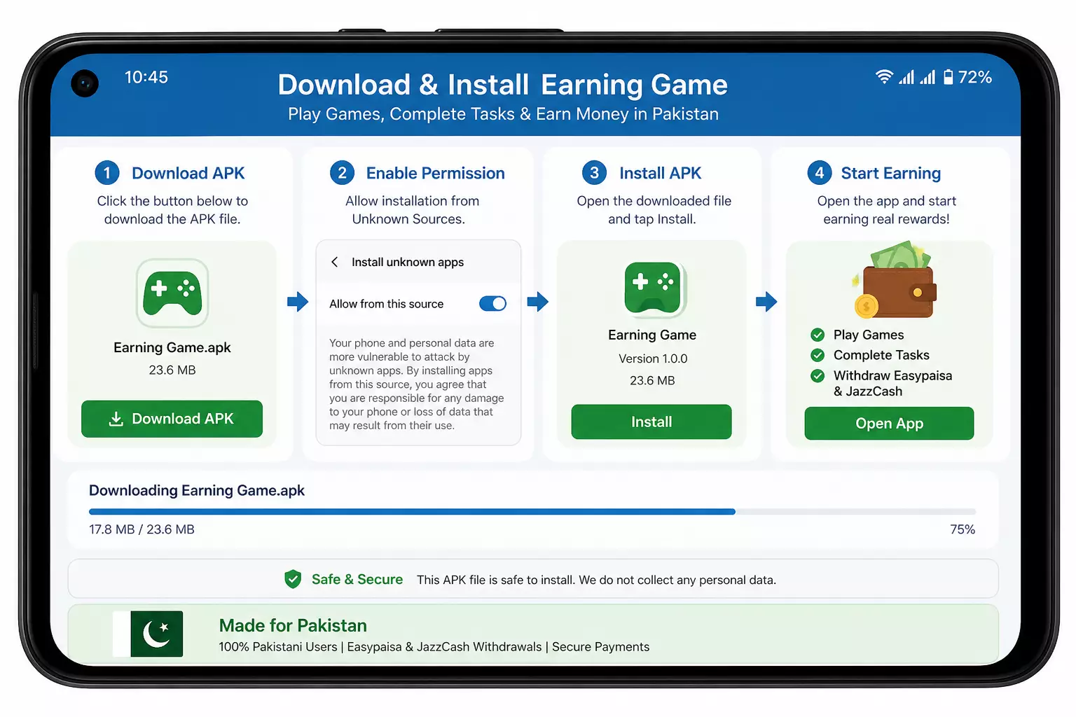 APK download and install steps for earning game on Android